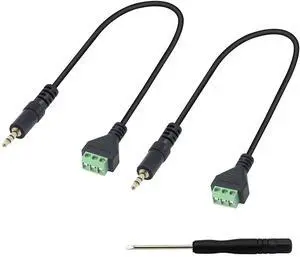 BUCIER 3.5mm Terminal Block Cable, 1/8 Inch TRS Stereo Solderless Screw Terminal Speaker Wire 3.5mm 3 pole Male to 3Pin Bolt Headphone Balum Patch Cord (2 Pack-32CM)