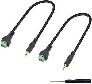 BUCIER 3.5mm Terminal Block Cable, 1/8 Inch TS Mono Solderless Screw Terminal Speaker Wire 3.5mm 2 pole Male to 2Pin Bolt Headphone Balum Patch Cord (2 Pack-32CM)
