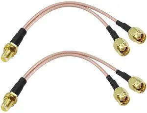 BUCIER SMA Y Splitter Cable SMA Female to Dual Male Coaxial RG316 Extension Lead Cable Adapter for GSM/GPRS/WiFi Network Card Module -15cm/5.9inch2pcs