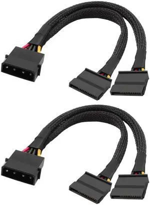 BUCIER IDE to Dual SATA Power Y Splitter Cable 4 Pin IDE Male to Dual SATA 15 pin Female Splitter Supply Power Cord Extension Cable for HDD SSD DVD Hard Disk Drive - 2PCS