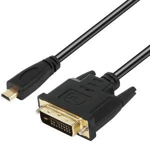 BUCIER Micro HDMI to DVI-D Adapter, Male to DVI Connector - 1.8M Cable for Monitor/Display/Projector Video Converter (1 Pack)