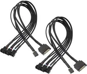 BUCIER SATA to 3 Pin 4 Pin PWM Fan Adapter Splitter Hub for 12V Desktop Computer Cooler Case Fans, 2 Pieces Packing