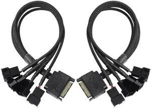 BUCIER SATA to 3 Pin 4 Pin Fan Adapter,15pin SATA to 4 x 3 pin / 4 Pin 12V PC Case Fan Splitter Extension Power Cable Adapter-28cm-2pcs