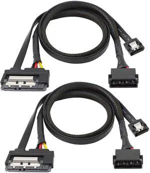 BUCIER SATA 6G Data Cable, SATA Power 2-In-1 Extension Cord, LP4 IDE 4 pin to SATA 15P Female with Serial ATA III 7 Pin Female for HDD, SSD, Optical Drives, DVD Burners, PCI Cards etc - 19.7in(2 Pack)