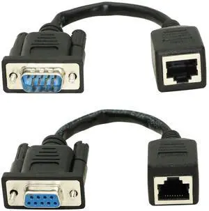 BUCIER DB9 RS232 to RJ45 Extender, DB9 9-Pin Serial Port Female&Male to RJ45 CAT5 CAT6 Ethernet LAN Extend Adapter Cable-2pcs (2-Cable)