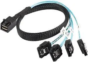 BUCIER HD Mini SAS SFF-8643 to SATA Cable, SFF-8643 Host to 4X SATA Target Cable Compatible with Raid Controller Hard Drive Forward Breakout Cable -0.5M