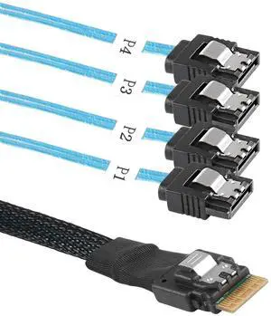 BUCIER Slimline SAS 4.0 SFF-8654 4i 38 Pin Host to SATA 7 Pin X4 Target Hard Disk Server Data Transmission Cable Array Drive Cable for Computer - 0.5M
