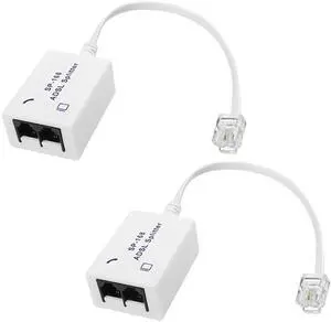 BUCIER DSL Filter Splitter ADSL Splitter for Telephone Line 1 to 2 RJ11 6P4C/6P2C Male to Dual Female Telephone Modem Converter Adapter for Fax Machine -2 Pcs