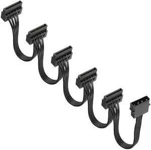 BUCIER 4 Pin IDE to SATA Power Cable IDE Male to 5 x 15 Pin SATA Female Splitter Power Supply Cable Converter to SATA Extension Cable for DIY PC Server Hard Drive Hard Disk