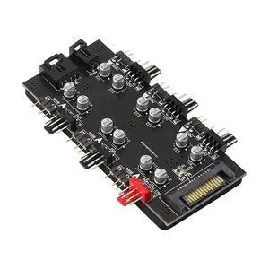 BUCIER 12V 4Pin PWM & 5V 3Pin ARGB with SATA 15Pin Power 2-in-1 Hub 6 Way Sync CPU Cooling Fan Addressable RGB Lighting PCB Splitter for Extended Motherboard Interface -Black Compatible With Desktop