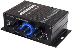 BUCIER 12V HiFi Stereo Audio Amplifier for Car 2 Channel HiFi Bass Audio Subwoofer Amp for Cars CD DVD MP3 Player Speakers
