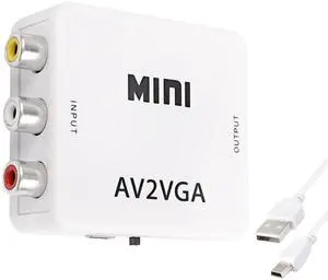 BUCIER AV RCA to VGA Adapter Audio Video Converter,Composite AV to VGA +3.5mm TV Video Playing Adapter 1080p with USB Power Cable VCD DVD Projector TV Set Top Box