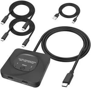 BUCIER USB C Type-C Switcher 1 in 2 Out/2 in 1 Out 8K@60Hz 4K@120Hz Type-C Bi-Directional Switch Selector Support 48Gbps Data Transmission with Type-C Cables for PC Monitor HDTV-1 PCS