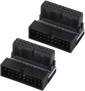 BUCIER 2 Pack Down Right Angle USB 3.0 19-pin Connector 90 Degree 19Pin/20Pin 3.0 USB Female to Male Extension Power Adapter Board for Desktop Motherboard Internal Header Adapter(Down/Black-20Pin)
