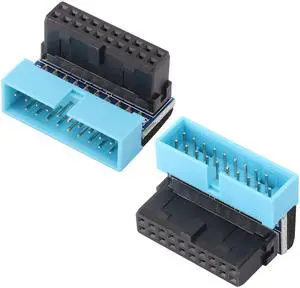 BUCIER 2 Pack Down Right Angle USB 3.0 19-pin Connector 90 Degree 19Pin/20Pin 3.0 USB Female to Male Extension Power Adapter Board for Desktop Motherboard Internal Header Adapter(Down/Blue-20Pin)