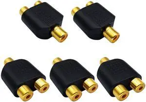 BUCIER RCA Y Splitter Adapter,Gold-Plated1RCA Female to 2 RCA Female Jack Audio Video Y Splitter Adapters Connector for Audio Video AV TV Cable Convert (5 Pack F/F)