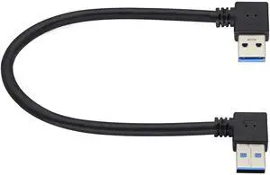 BUCIER 90 Degree USB 3.0 A Extension Cable Left & Right Angle USB 3.0 Type A Male to Male Charging and Data Transfer Cable for Hard Drive,Printers,Cameras,Mouse,Laptop Cooler(0.3M/1ft-Black)