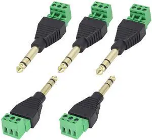 BUCIER (1/4" TRS Audio Screw Terminal Block Adapter, 6.35mm Male to 3 Pin/Way Female Bolt Screw Terminals Jack,6.35 mm DIY Audio Solderless Connector for Electric Bass,Amplifier/Amp,etc(5 Pack)
