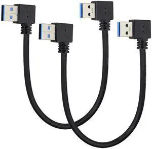 BUCIER 2 Pack Left & Right Angle USB 3.0 A Cable 90 Degree USB 3.0 Type A Male Transferring Data and Charging Extension Cable for Hard Drive,Printers,Modems,Mouse,Laptop Cooler(0.3M/1ft-Black)