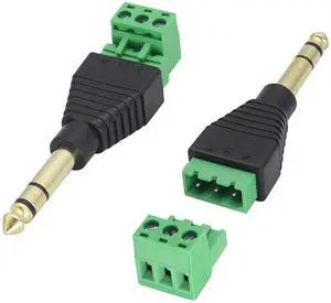 BUCIER 6.35mm Screw Terminal Block Connector 1/4" inch TRS Male Plugs to 3 Pin/Way Female Bolt Screw Terminals Pluggable AUX Audio Microphone/Speaker Wire,Keyboard,Mixer,Solderless Converter(2 Pack)