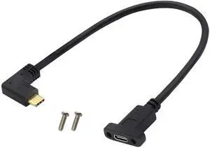 BUCIER Right&Left Angled 3.1Type C Cable Gen 2 (3A) 90 Degree USB 3.1 Type C Male to Female Panel Mount Screw Cable,Supports Charging,Data,Audio,Video Cable for Laptop,Tablet,Mobile Phone(0.3M/1ft)