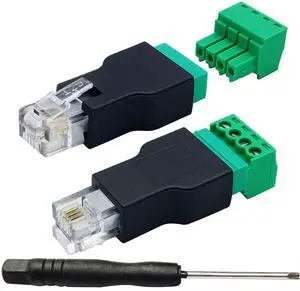 BUCIER RJ11 Screw Terminal RJ11 4P 4C Male to 4Pin Female Bolt Screw Type terminals Plug for Telephone,CCTV wiring Coupler (2 Pack)