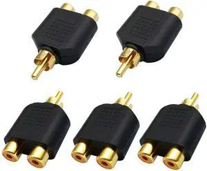 BUCIER RCA Y Splitter Adapter,Gold-Plated1RCA Male to 2 RCA Female Jack Audio Video Y Splitter Adapters Connector for Audio Video AV TV Cable Convert (5 Pack M/F)