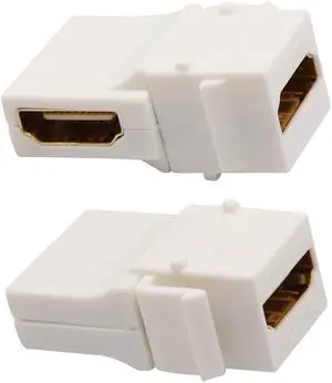 BUCIER 90 Degree HDMI Keystone Adapter Gold Plated 90 Degree HDMI Female to Female Keystone Jack Insert 3D 4K 60HZ Coupler Adapter for Wall Plate (White/2 Pack)