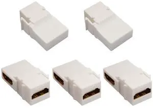 BUCIER 90 Degree HDMI Keystone Adapter Gold Plated Right Angle HDMI Female to Female Keystone Jack Insert 3D 4K 60HZ Coupler Adapter for Wall Plate (White/5 Pack)