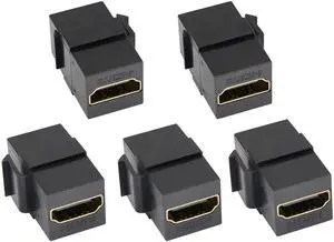 BUCIER HDMI Keystone Coupler, Gold Plated HDMI Keystone Jack Insert Female to Female 3D 4K Coupler Adapter for Wall Plate (Black/5 Pack)