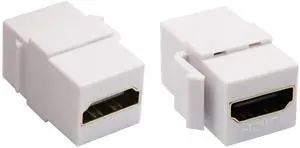 BUCIER HDMI Keystone Coupler, Gold Plated HDMI Keystone Jack Insert Female to Female 3D 4K Coupler Adapter for Wall Plate (White/2 Pack)