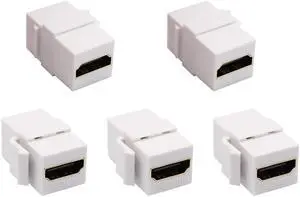 BUCIER HDMI Keystone Coupler, Gold Plated HDMI Keystone Jack Insert Female to Female 3D 4K Coupler Adapter for Wall Plate (White/5 Pack)