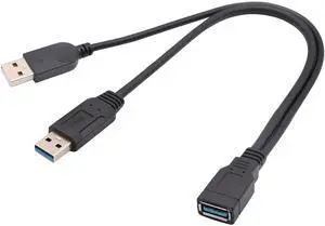 BUCIER USB A 3.0 Y Splitter Cable, USB 3.0 A Female to Dual USB 3.0 A Male + USB 2.0 A Male Extra Power Charging & Data Transfer Dual USB Y Splitter Cable (30cm-F/Dual M)