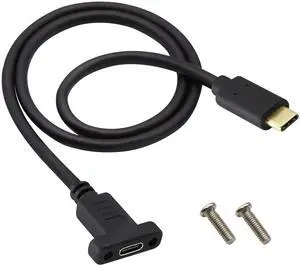 BUCIER Panel Mount Type C USB Extension Cable 4K&60hz 10Gbps USB 3.1Type C Male to Female Screw Panel Mount Cable,Supports Fast Charging,4K HD Vedio,Audio Transfer,Data Sync Extend Cord(0.6M/2ft)