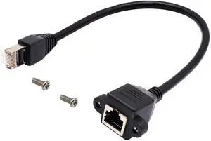 BUCIER Cat 6 Ethernet Network Cable RJ45 Male to Female Shielded Ethernet Network Connector Screw Panel Mount Extension Cable for Router, Modem (0.3M/1ft)
