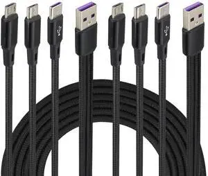 BUCIER 4Ft/2Pack Micro USB Splitter Cable 3-in-1 USB 2.0 A Male to 3 Micro USB Male Nylon Braided cable,Compatible with sound/Android Phones & Micro/Type C USB interface Devices(Black-1Type C+2Micro)