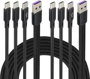 BUCIER 2 Pack/4FT Multi USB C Cable 3 in 1 Multiple Type C Charging 2A Splitter USB C Charger,Nylon Cord USB A Male to 3 USB C Male Port,Compatible for iPad Pro/Air,Samsung S23 Android(Black-3Type C)