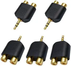 BUCIER 3.5mm to RCA Splitter Adapter Gold Plated 3 Poles 3.5mm (1/8 inch) Stereo Audio Male to 2 RCA Female AUX Audio Y Splitter Adapter Converter (5Pack)
