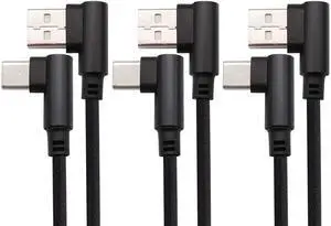 BUCIER 3 Ft 90 Degree Type C Cable Right Angle USB 2.0 Type C Male 2.4A Nylon-Braided Fast Sync & Charging Cord for Android, Samsung,Galaxy S9/S8 Plus S8, Google Pixel 2/3 XL(Black/3-Pack)
