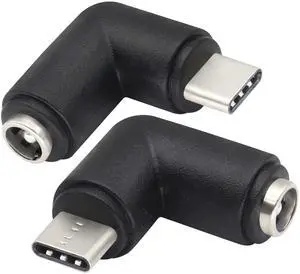 BUCIER 90 Degree Type C USB Male to DC 5.5x2.1mm Female Connector DC Barrel Jack Power Adapter for Type C USB Charging Device (2Pack)