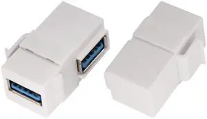 BUCIER 90 Degree USB Keystone Coupler Right Angle USB 3.0 A Keystone Jack Insert Female to Female Coupler Adapter for Wall Plate Outlet Panel (White/2 Pack)
