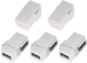 BUCIER Right Angle USB 3.0 Keystone Coupler 90 Degree USB 3.0 A Female to Female Keystone Jack Insert Socket Coupler Adapter for Wall Plate Outlet Panel (White/5 Pack)