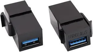 BUCIER USB Keystone Adapter USB 3.0 A Keystone Jack Insert Female to Female conector Adapter for Wall Plate Outlet Panel (Black/2 Pack)