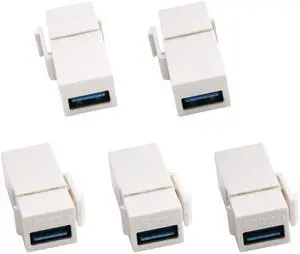 BUCIER USB 3.0 A Keystone Adapter Female to Female USB 3.0 A Keystone Jack Insert Socket Coupler Adapter for Wall Plate Outlet Panel (White/5 Pack)