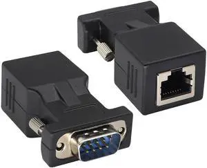 BUCIER RJ45 to DB9 RS232 Adapter 9-Pin Serial Port RS232 Male to RJ45 Female CAT5 CAT6 Ethernet LAN Extend Converter, Network to DB9 Serial Port Coupler Extender Adapter (2 Pack-Male)