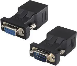 BUCIER 2-Pack DB9 to RJ45 Extender - Male & Female - 9Pin Serial Port to Ethernet LAN Network Adapter - Multimedia Video & Extend Transmission Distance - Compatible with DB9 Devices