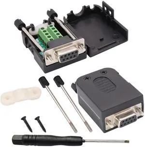 BUCIER DB9 Screw Terminal Block Adapter D-SUB 9-pin RS232 Female to 9 +1 Pin/Way Female Serial Terminal Breakout Board Connector Signal Module with case (2Pcak/Female)