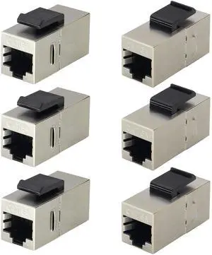 BUCIER CAT6A RJ45 Keystone Coupler Shielded, 6-Pack Silver, 10Gbps Cat6A Inline Keystone Jacks for Wall Plate & Patch Panel, RJ45 Ethernet Coupler