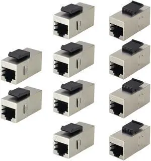 BUCIER RJ45 Coupler Keystone Jack Cat6A 10G Ethernet Panel Cat6A Female to Female Coupler, UTP CAT6A Keystone Inline Coupler Use for Networking As an Extender Between Two Patch Cables(10-Pack/CAT6A)