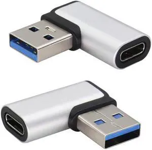 BUCIER Right Angle USB C to USB A 3.0 Adapter 90 Degree USB Type C Female to USB 3.0 A Male Converter (OTG) for PC,Laptops,Power Banks,Chargers More USB and Type-C Devices (2 Pack-Silver)